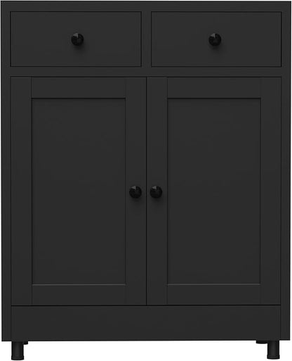 Metal Storage Cabinet with 2 Drawers and Adjustable Shelf, Sideboard Buffet Cabinet for Home, Office, Hallway, Entryway, Living Room, Kitchen Pantry and Dining Room (34.8" H, with Feet, Black)