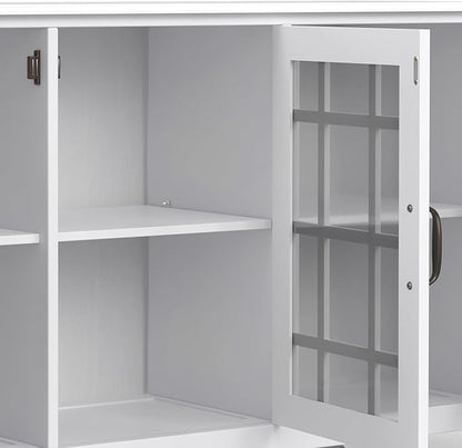SIMPLIHOME Connaught SOLID WOOD 60 inch Wide Traditional Wide Storage Cabinet Buffet in White for the Living Room, Entryway and Family Room
