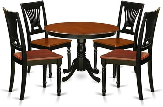 East West Furniture HLPL5-BCH-W 5 Piece Kitchen Table Set for 4 Includes a Round Dining Room Table with Pedestal and 4 Dining Chairs, 42x42 Inch, Black & Cherry