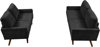 Kent 2 Piece Velvet Sofa and Loveseat Set, European Style with Modern & Vintage Flair, Upholstered 5 Seater Couch, Chic Living Room Furniture Seating for Home, Apartment or Office, Black