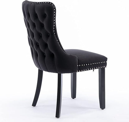 Acosure Set of 2 Velvet Upholstered Wing-Back Dining Chair with Backstitching Nailhead Trim,Exquisite Furniture Stoo W/Wood Legs,for Kitchen,Sitting Room,Black