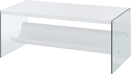 Convenience Concepts SoHo Glass Modern Living Storage Shelf, Contemporary Coffee Table for Family Room, 40", White