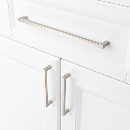 KOOFIZO Solid Square Bar Cabinet Handle - Brushed Nickel Furniture Pull, 10 Inch/256mm Screwhole Distance, Pack of 5 for Kitchen Cupboard Door, Bedroom Dresser Drawer, Bathroom Wardrobe Hardware