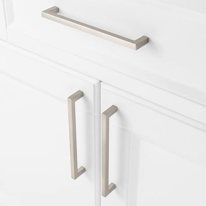 KOOFIZO Solid Square Bar Cabinet Handle - Brushed Nickel Furniture Pull, 6.3 Inch/160mm Screwhole Distance, 10-Pack for Kitchen Cupboard Door, Bedroom Dresser Drawer, Bathroom Wardrobe Hardware