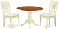 East West Furniture DLPL3-BMK-C 3 Piece Dining Room Furniture Set Contains a Round Kitchen Table with Dropleaf and 2 Linen Fabric Upholstered Dining Chairs, 42x42 Inch, Buttermilk & Cherry