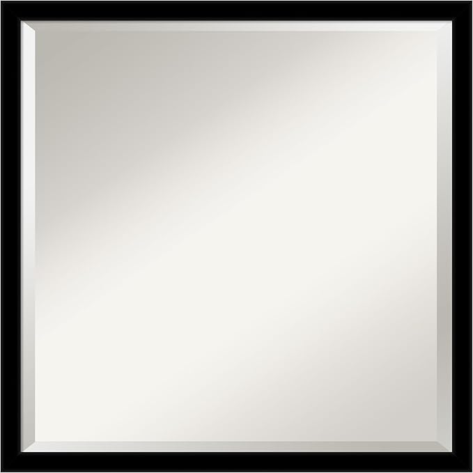 Amanti Art Black Bathroom Mirror for Over Sink, 22x22 Jet Black Square Vanity Mirror, Medium Modern Contemporary Frame, Hangs Horizonally and Vertically, Bathroom Wall Decor, Beveled Edge