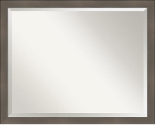 Amanti Art Grey Wall Mirror 25x31 Edwin Clay Grey Rectangle Bathroom Mirror for Wall Decor Living Room, Large Casual Wood Frame, Hangs Horizonally and Vertically, Bathroom Decor, Beveled Edge from WI