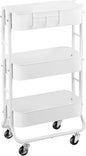 MAX Houser Slim 3-Tier Rolling Utility Cart, Narrow Metal Bathroom Storage Multifunctional Organizer Carts with Wheels with Extra Hook, Laundry Room,Kitchen,Small Space(White)