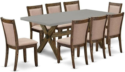 East West Furniture X797MZ716-9 9 Piece Kitchen Table Set Includes a Rectangle Dining Table with X-Legs and 8 Dark Khaki Linen Fabric Parson Dining Room Chairs, 40x72 Inch, Multi-Color