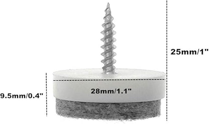 ALIMITOPIA 40pcs Screw-on Furniture Felt Pad Chair Glide Slider Hardwood Floor Protector for Wooden Leg Feet of Chair Table Furniture(Φ28mm or 1.1";White)