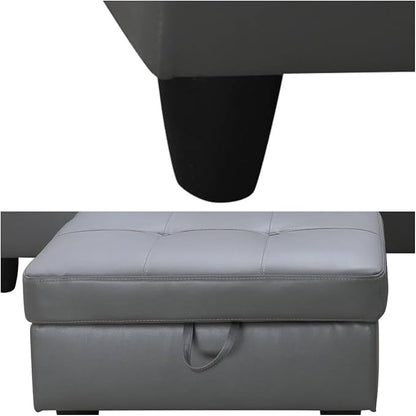 Convertible Leather Sectional Couch, Modern L Shaped Couch with Storage, Large Modular 5-Seat Sectional Sofa with Ottomans for Living Room and Office, Dark Grey