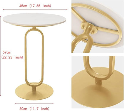 Side Table with Marble Top Metal Pub Bar Round Table Modern Sofa Side End Table Coffee Tray Side Desk for Couch Living Room Bedroom Gold