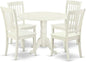 East West Furniture DLDA5-LWH-W 5 Piece Dining Room Furniture Set Includes a Round Kitchen Table with Dropleaf and 4 Dining Chairs, 42x42 Inch, Linen White