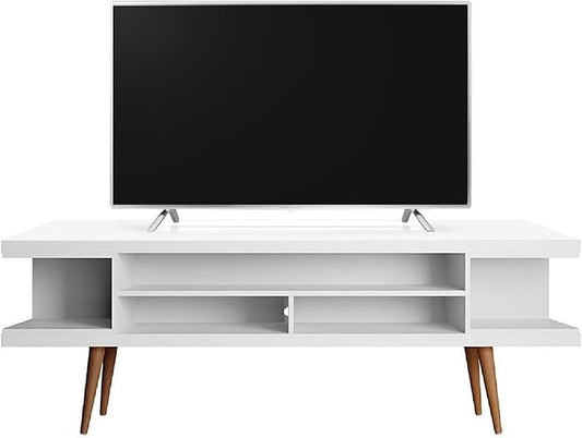 Manhattan Comfort Utopia 70.47" Freestanding Entertainment Center for Living Room, Mid Century Modern TV Stand with Shelves, Storage and Media Holes, Fits 65" Screens, 70.47 Inches, White