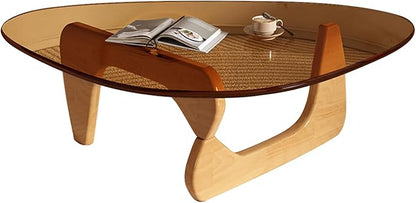 Modern Glass Coffee Table for Living Room Mid Century Small Coffee Table Stylish Coffee Tables, Suitable for Bedroom Living Room Reception Office Tables（Wood/Brown，Medium）