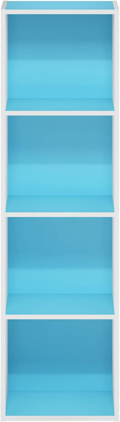 Furinno Luder Bookcase / Book / Storage, 4-Tier Cube, Light Blue/White