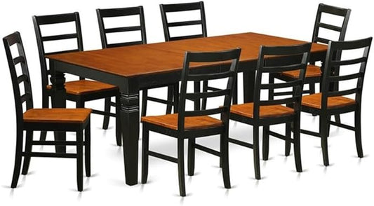 East West Furniture LGPF9-BCH-W 9 Piece Modern Dining Table Set Includes a Rectangle Wooden Table with Butterfly Leaf and 8 Dining Chairs, 42x84 Inch, Black & Cherry