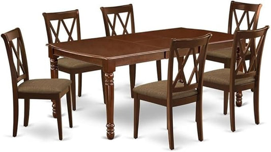 East West Furniture DOCL7-MAH-C 7 Piece Kitchen Table & Chairs Set Consist of a Rectangle Butterfly Leaf Dining Table and 6 Linen Fabric Upholstered Chairs, 42x78 Inch, Mahogany