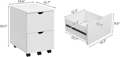 HollyHOME Under Desk Cabinet, Deep 2-Drawer Mobile Wood Cabinet, Storage Drawer for Home, Rolling Shelf for Office, Rolling Printer Stand, for A4, Modern, White