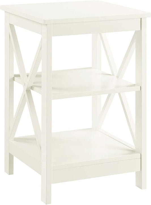 Convenience Concepts Oxford End Table 15.75" - Modern Living Room Table with Storage Shelves, Transitional Nightstand Side Table for Home Decor and Display, Ivory