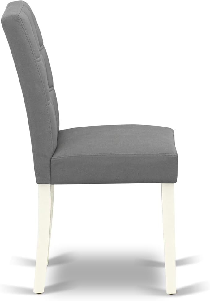 East West Furniture VAAS9-LWH-41 9 Piece Modern Dining Table Set Includes A Dining Table and 8 Platinum Gray Polyester Fabric Parson Dining Chairs with Stylish Back- Linen White Finish