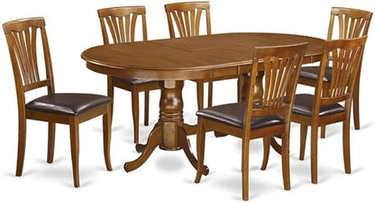 East West Furniture PLAV7-SBR-LC 7 Piece Dining Set Consist of an Oval Dining Table with Butterfly Leaf and 6 Faux Leather Kitchen Room Chairs, 42x78 Inch, Saddle Brown