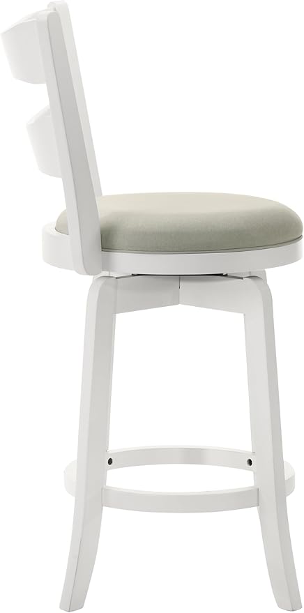 Armen Living Blair 30 in. Matte White Bar Height Rubberwood Swivel Barstool with Fog Fabric Seat - Set of 2