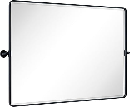 TEHOME 48x36'' Matt Black Horizontal Pivoting Bathroom Vanity Mirror Large Black 36x48'' Metal Framed Rectangle Tilting Beveled Vanity Mirrors for Wall