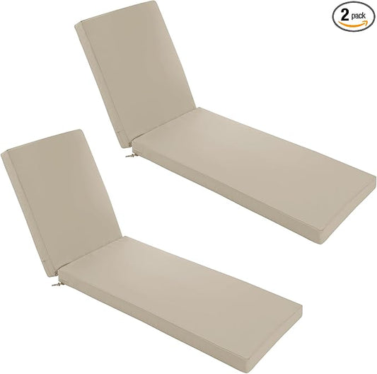 Chaise Lounge Cushions Outdoor Set of 2 - Waterproof and Fade Resistant Sun Lounger Replacement Cushion - Patio Lounger Pads with Removable Cover for Pool, Deck, Lawn, 80 x 26 x 3 Inch, Cream