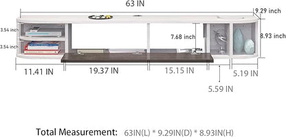 Pmnianhua Floating TV Stand,63'' Under TV Shelf,Modern Floating TV Console,Wall Mounted TV Cabinet,Floating Entertainment Center with Storage for Bedroom Living Room(Gray-White)
