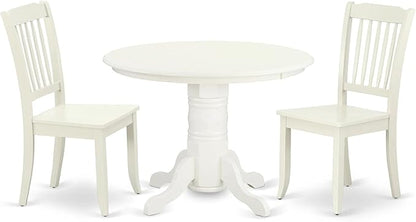 East West Furniture SHDA3-LWH-W 3 Piece Kitchen Table Set for Small Spaces Contains a Round Dining Table with Pedestal and 2 Dining Room Chairs, 42x42 Inch, Linen White