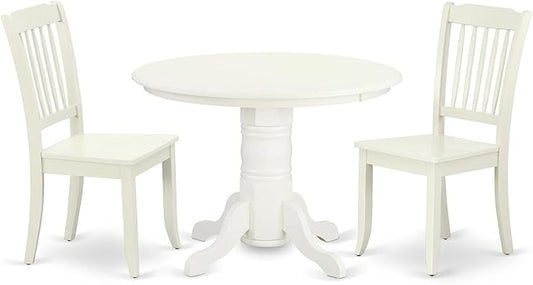 East West Furniture SHDA3-LWH-W 3 Piece Kitchen Table Set for Small Spaces Contains a Round Dining Table with Pedestal and 2 Dining Room Chairs, 42x42 Inch, Linen White