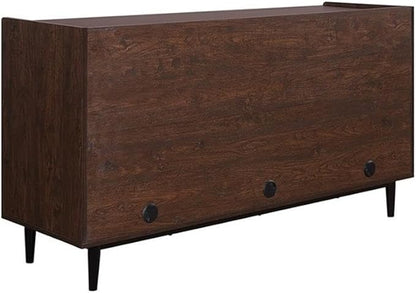 Manhattan Comfort Duane 59-Inch Ribbed Mid Century Modern Sideboard, Versatile Dining & Living Room Buffet Table with 3 Adjustable Center Shelves & 2 Side Cabinets, Navy Blue