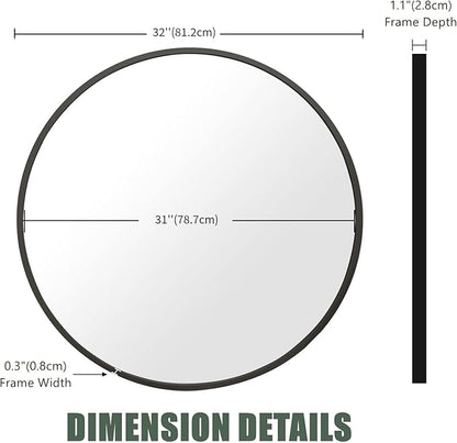BEAUTYPEAK 32 Inch Round Mirror, Metal Frame Circle Mirror, Wall Mounted for Entryway, Bathroom, Vanity, Living Room, Black