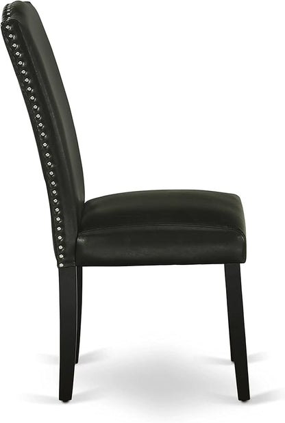 East West Furniture ESEN3-BCH-69 3 Piece Kitchen Table & Chairs Set Contains a Round Dining Room Table with Pedestal and 2 Black Faux Leather Parson Dining Chairs, 30x30 Inch, Black & Cherry