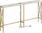 Masupu 63" Console Table with Power Outlet, Modern Narrow Long Sofa Table Behind Couch, Skinny Entry Table, Industrial Sofa Table with Metal Frame for Hallway, Living Room, Marble White