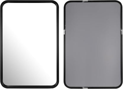 WallBeyond 24x36 Inch Wood Mirror for Bathroom, Wooden Frame Wall Mirror Farmhouse Wall Mounted Rectangle Mirror for Vanity (Horizontal/Vertical Black Color)