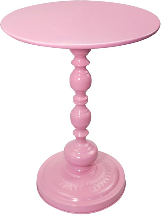 Benkyo Pink Round End Side Table Modern Metal Pedestal Spindle Side Tables for Living Room Bedroom，Pink