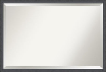 Amanti Art Black Bathroom Mirror for Over Sink, 26x38 Eva Black Silver Thin Rectangle Vanity Mirror, Large Modern Frame, Hangs Horizonally and Vertically, Bathroom Wall Decor, Beveled Edge