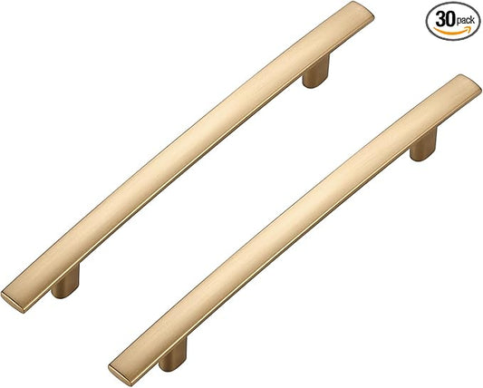 30 Pack Cabinet Handles 5" Hole Center - Curved Cabinet Pulls Champagne Bronze Drawer Pulls for Kitchen Cupboard Solid Handles for Dresser Drawer Arch Closet Hardware