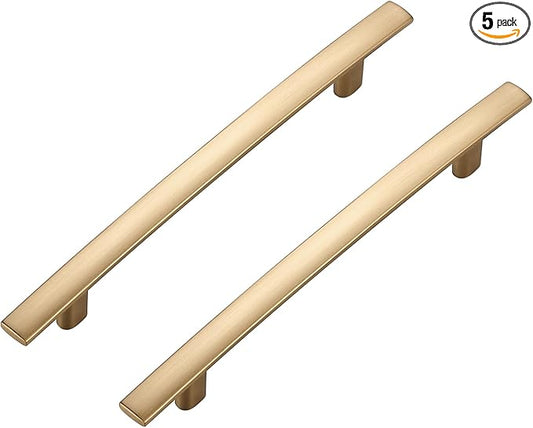 5 Pack Cabinet Handles 5" Hole Center - Curved Cabinet Pulls Champagne Bronze Drawer Pulls for Kitchen Cupboard Solid Handles for Dresser Drawer Arch Closet Hardware