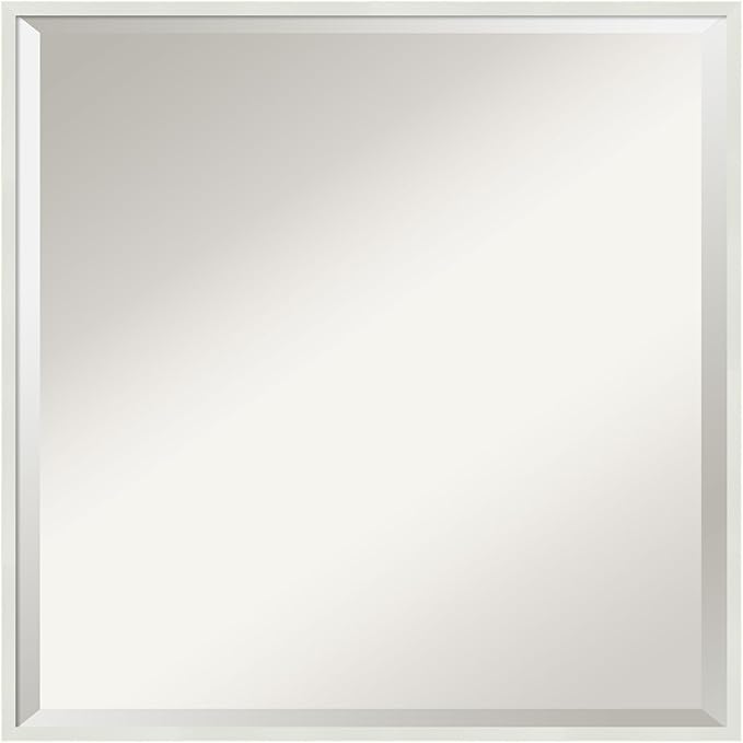 Amanti Art White Bathroom Mirror for Over Sink, 21x21 Lucie White Square Vanity Mirror, Medium Modern Wood Frame, Hangs Horizonally and Vertically, Bathroom Wall Decor, Beveled Edge from WI, USA