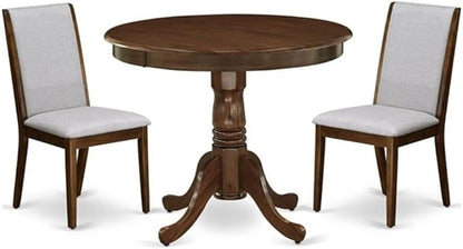 East West Furniture ANLA3-AWA-05 3 Piece Dining Set Includes a Round Kitchen Table with Pedestal and 2 Parson Chairs, 36x36 Inch, Antique Walnut