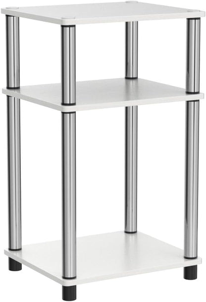 Furinno Simplistic End Side Night Stand/Bedside Table with Stainless Steel Tubes, 2-Pack, 2-Tier Poles, White Oak/Chrome