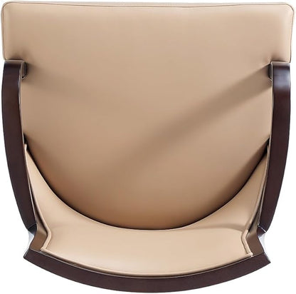 Manhattan Comfort Grand Faux Leather Dining Chair with Arms, Padded Wingback Seat, Fine Rectangular Stitching and Solid Wood Frame, Set of 1, Tan
