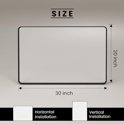 Black Bathroom Mirror 20X30 Inch, Black Metal Framed Mirror for Wall, Rounded Rectangle Matte Bathroom Vanity Mirror with Tempered Glass, Anti-Rust, Horizontal/Vertical