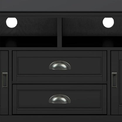 SIMPLIHOME Burlington SOLID WOOD 72 Inch Wide Transitional TV Media Stand in Black for TVs up to 80 Inches, For the Living Room and Entertainment Center
