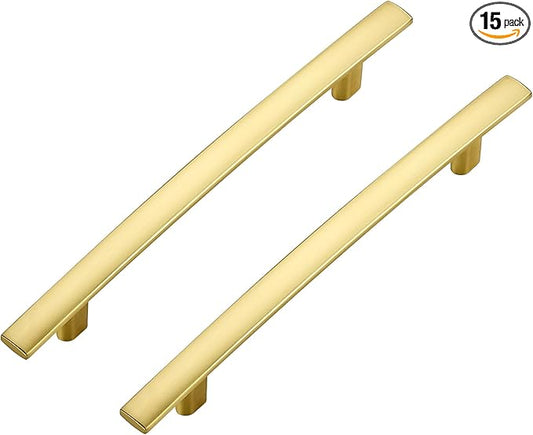 15 Pack Cabinet Handles 5" Hole Center - Curved Cabinet Pulls Brushed Brass Drawer Pulls for Kitchen Cupboard Solid Handles for Dresser Drawer Arch Closet Hardware