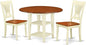 East West Furniture SUPL3-BMK-W 3 Piece Kitchen Table & Chairs Set Contains a Round Dining Room Table with Dropleaf & Shelves and 2 Solid Wood Seat Chairs, 42x42 Inch, Buttermilk & Cherry
