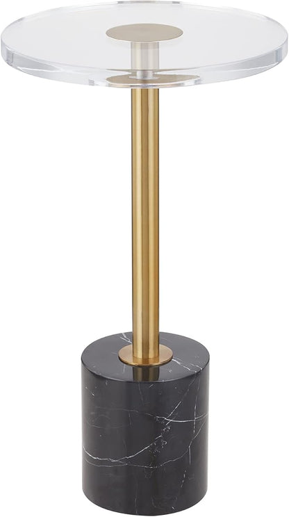 LIKENOW Furniture Acrylic Side Table,Clear Small Round End Table for Living Room,Bedroom,Office | Modern Nightstand with Marble Base,Gold Post,Clear Top for Drink,Food,Snack,Assembly(Black)